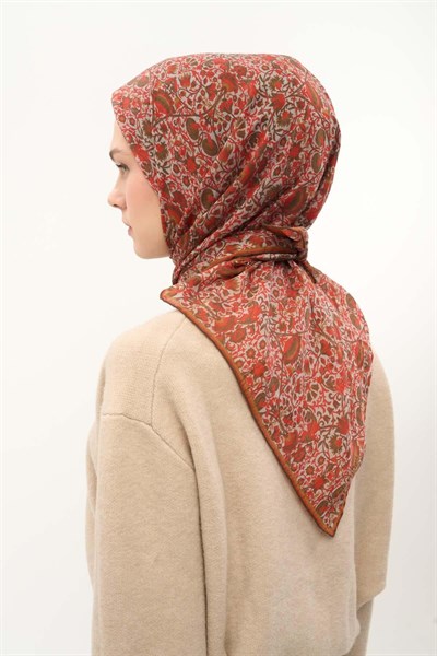 Tencel Monare Eşarp Saray Baharı Desen Gri 90X90