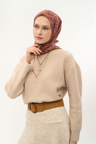 Tencel Monare Eşarp Saray Baharı Desen Gri 90X90