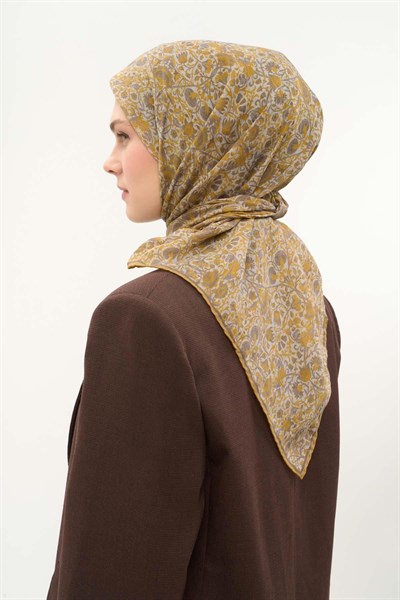 Tencel Monare Eşarp Saray Baharı Desen Gümüş 90X90