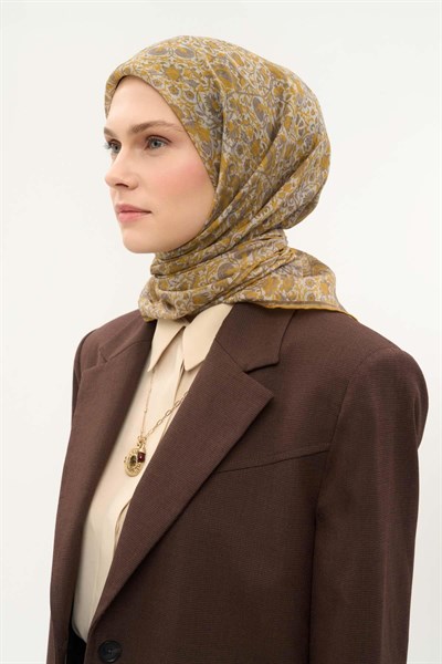 Tencel Monare Eşarp Saray Baharı Desen Gümüş 90X90