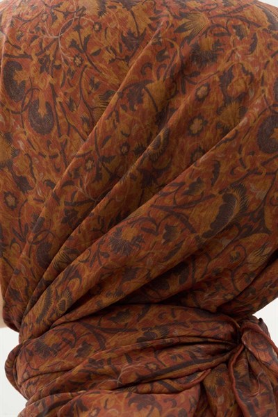 Tencel Monare Eşarp Saray Baharı Desen Koyu Turuncu 90X90