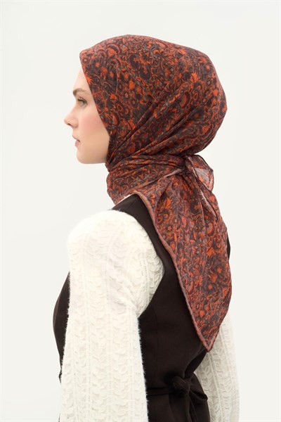 Tencel Monare Eşarp Saray Baharı Desen Koyu Vizon 90X90