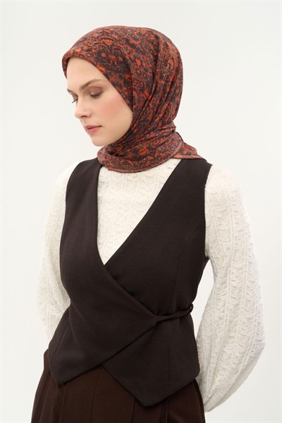 Tencel Monare Eşarp Saray Baharı Desen Koyu Vizon 90X90