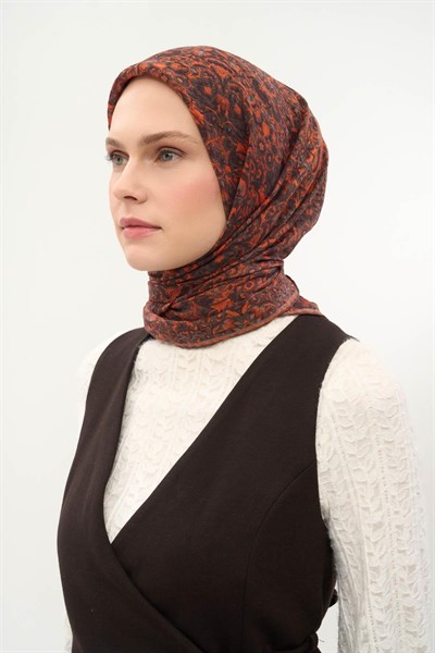 Tencel Monare Eşarp Saray Baharı Desen Koyu Vizon 90X90