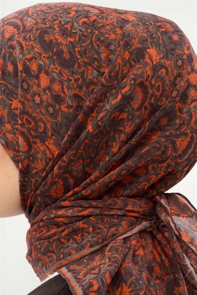 Tencel Monare Eşarp Saray Baharı Desen Koyu Vizon 90X90