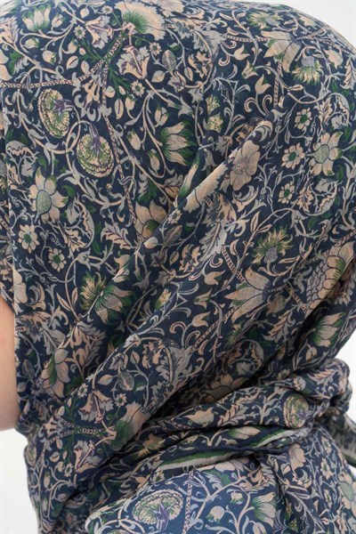 Tencel Monare Eşarp Saray Baharı Desen Lacivert 90X90