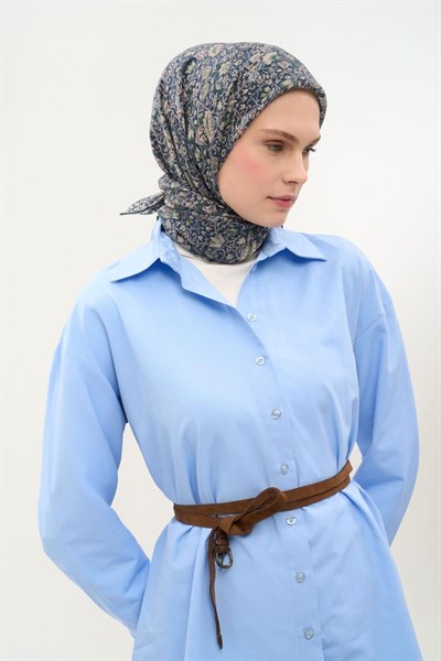Tencel Monare Eşarp Saray Baharı Desen Lacivert 90X90