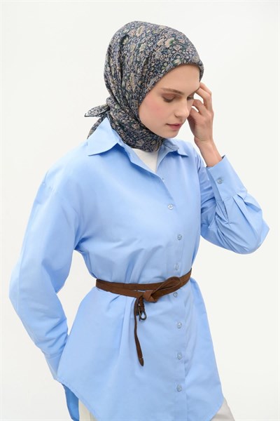 Tencel Monare Eşarp Saray Baharı Desen Lacivert 90X90