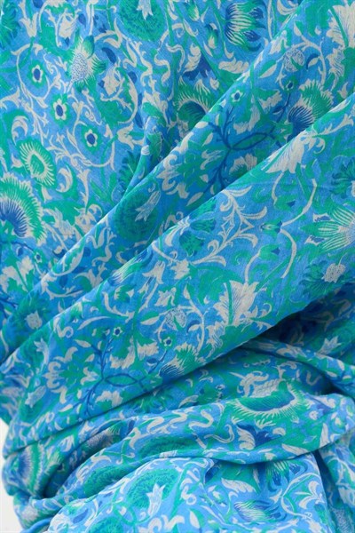Tencel Monare Eşarp Saray Baharı Desen Mavi 90X90