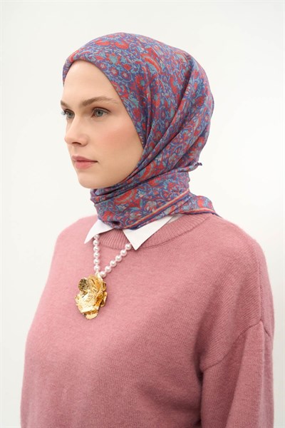 Tencel Monare Eşarp Saray Baharı Desen Morcivert 90X90