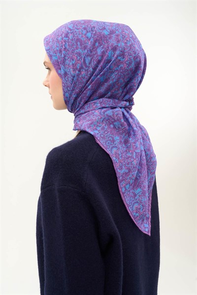 Tencel Monare Eşarp Saray Baharı Desen Mor 90X90