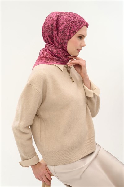 Tencel Monare Eşarp Saray Baharı Desen Pembe 90X90
