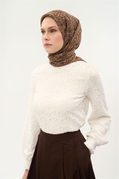 Tencel Monare Eşarp Saray Baharı Desen Sütlü Kahve 90X90