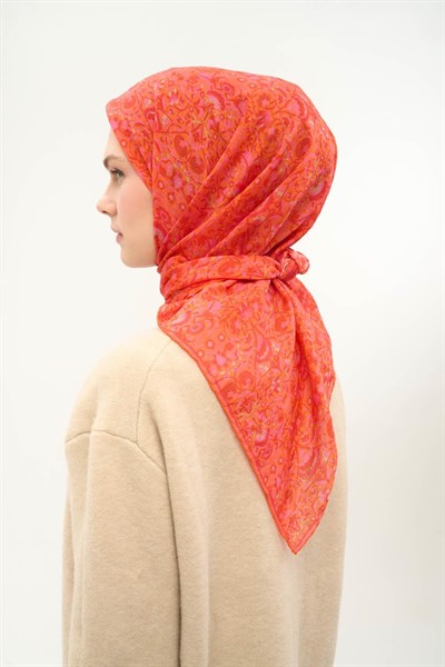 Tencel Monare Eşarp Saray Baharı Desen Somon Pembe 90X90