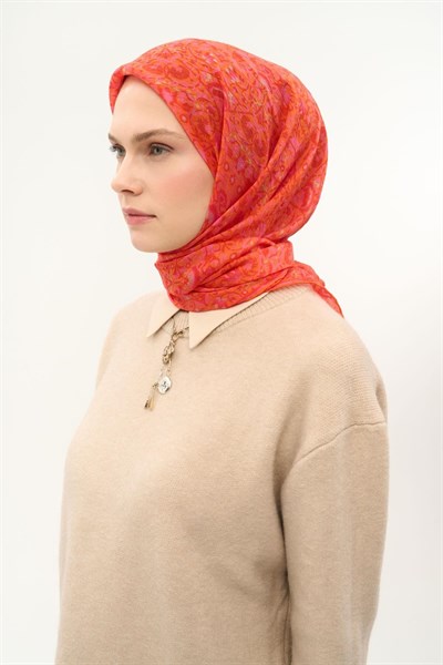 Tencel Monare Eşarp Saray Baharı Desen Somon Pembe 90X90
