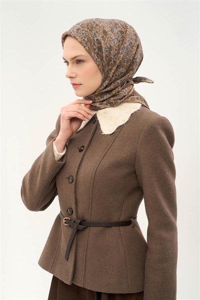 Tencel Monare Eşarp Saray Baharı Desen Uçuk Vizon 90X90