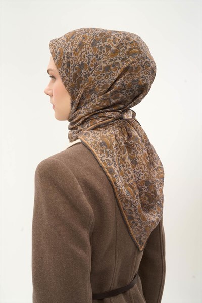 Tencel Monare Eşarp Saray Baharı Desen Uçuk Vizon 90X90