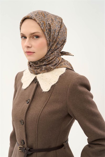 Tencel Monare Eşarp Saray Baharı Desen Uçuk Vizon 90X90
