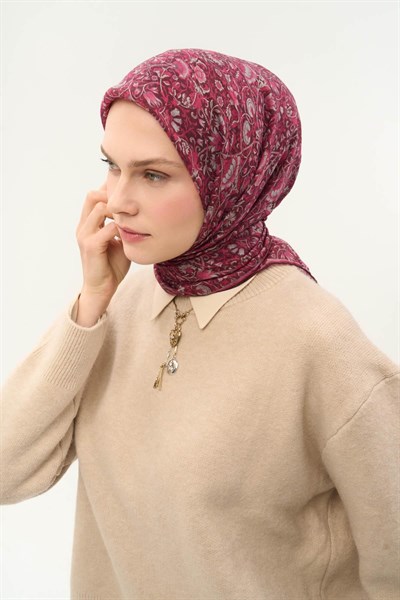 Tencel Monare Eşarp Saray Baharı Desen Vişne Çürüğü 90X90