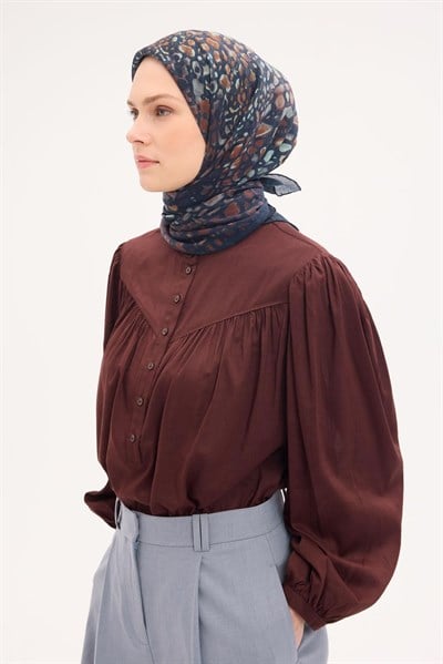 Tencel Monare Eşarp Taş Desen Gece Mavisi 90x90