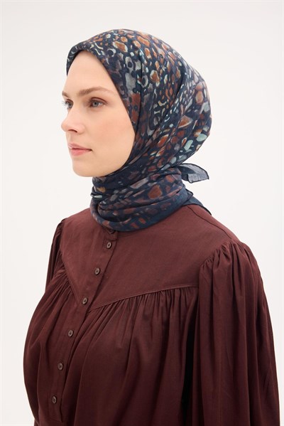 Tencel Monare Eşarp Taş Desen Gece Mavisi 90x90