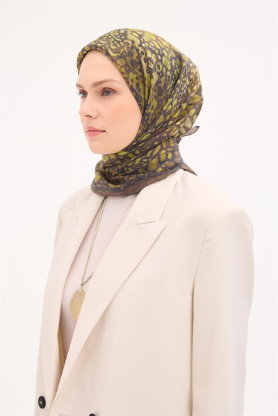 Tencel Monare Eşarp Taş Desen Haki 90x90