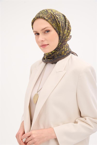Tencel Monare Eşarp Taş Desen Haki 90x90
