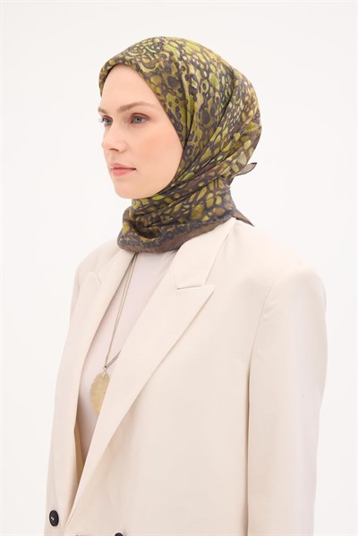 Tencel Monare Eşarp Taş Desen Haki 90x90