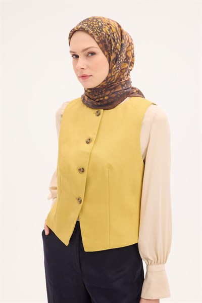 Tencel Monare Eşarp Taş Desen Kahverengi 90x90