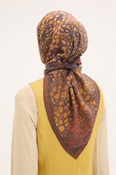 Tencel Monare Eşarp Taş Desen Kahverengi 90x90
