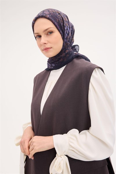 Tencel Monare Eşarp Taş Desen Koyu Lacivert 90x90