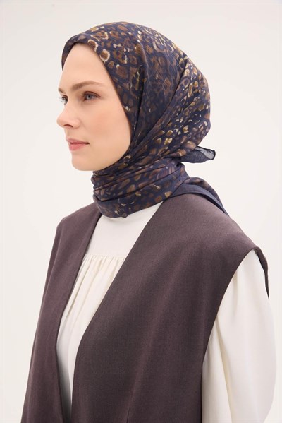 Tencel Monare Eşarp Taş Desen Koyu Lacivert 90x90