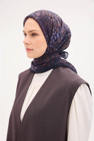 Tencel Monare Eşarp Taş Desen Koyu Lacivert 90x90