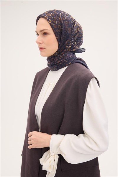 Tencel Monare Eşarp Taş Desen Koyu Lacivert 90x90