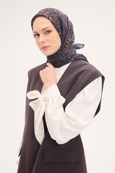 Tencel Monare Eşarp Taş Desen Koyu Lacivert 90x90