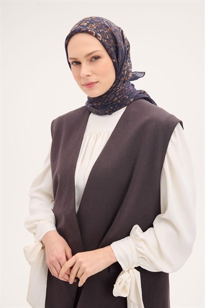 Tencel Monare Eşarp Taş Desen Koyu Lacivert 90x90