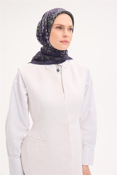 Tencel Monare Eşarp Taş Desen Koyu Mor 90x90