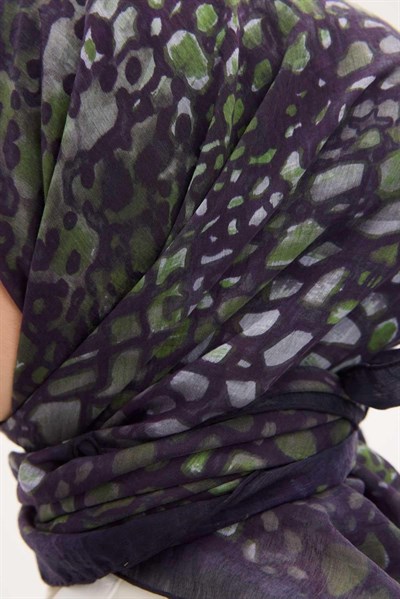 Tencel Monare Eşarp Taş Desen Koyu Mor 90x90