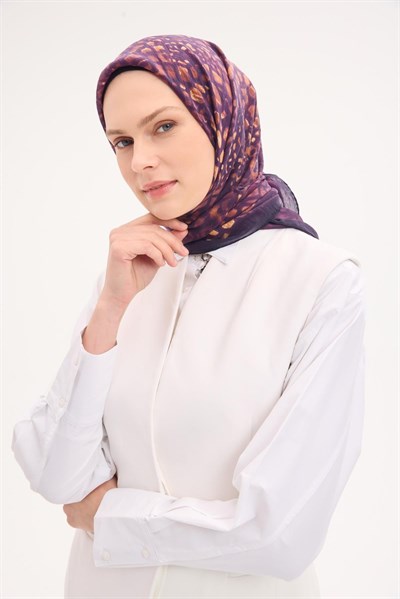 Tencel Monare Eşarp Taş Desen Pembe Mor 90x90