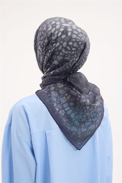Tencel Monare Eşarp Taş Desen Petrol Mavi 90x90