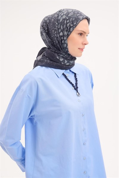 Tencel Monare Eşarp Taş Desen Petrol Mavi 90x90