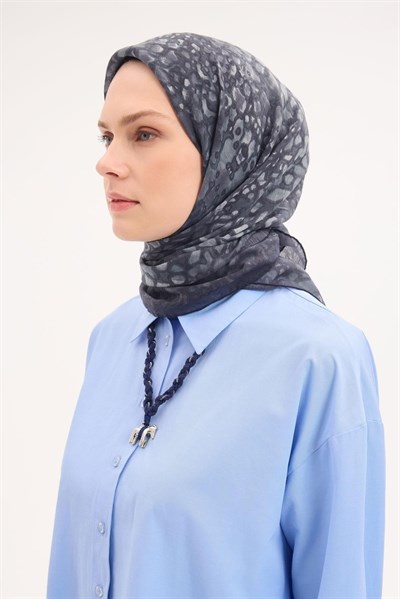 Tencel Monare Eşarp Taş Desen Petrol Mavi 90x90