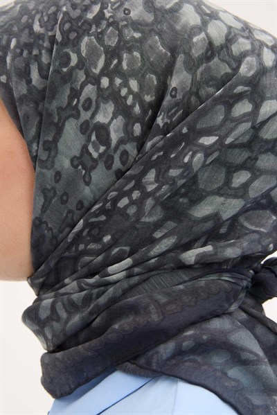 Tencel Monare Eşarp Taş Desen Petrol Mavi 90x90