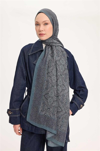 Tencel Monare Şal Antrasit Etnik Desen 75x195