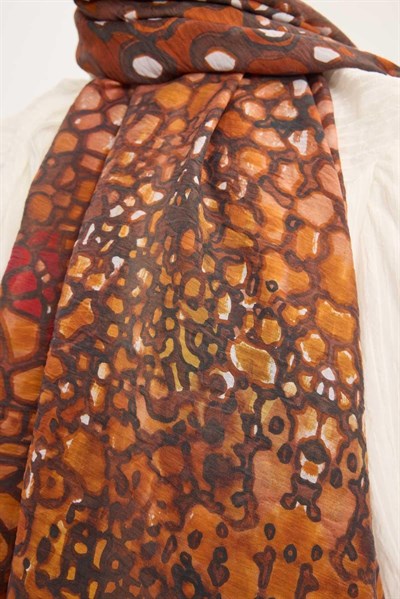 Tencel Monare Şal Bordo Taş Desen 75x195