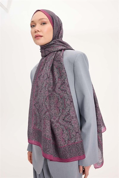 Tencel Monare Şal Fuşya Etnik Desen 75x195