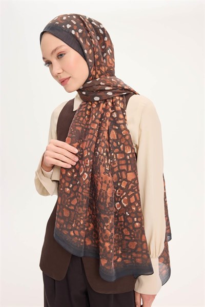Tencel Monare Şal Koyu Antrasit Taş Desen 75x195