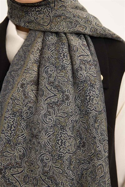 Tencel Monare Şal Koyu Lacivert Etnik Desen 75x195