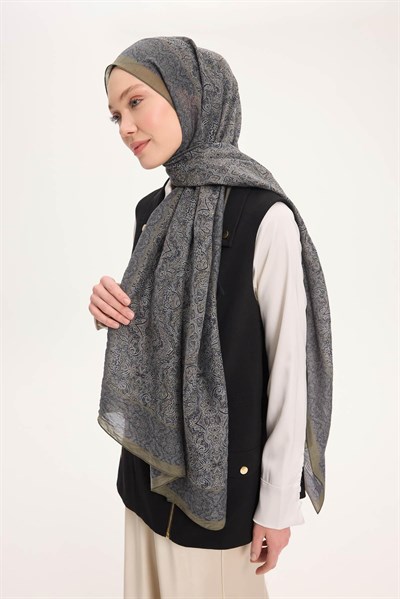 Tencel Monare Şal Koyu Lacivert Etnik Desen 75x195