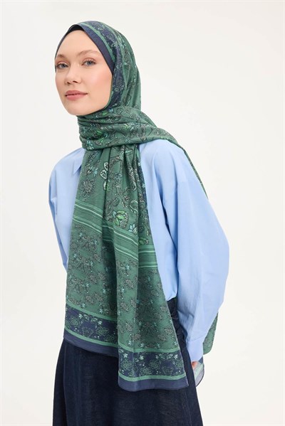 Tencel Monare Şal Koyu Mavi Çiçek Desen 75x195